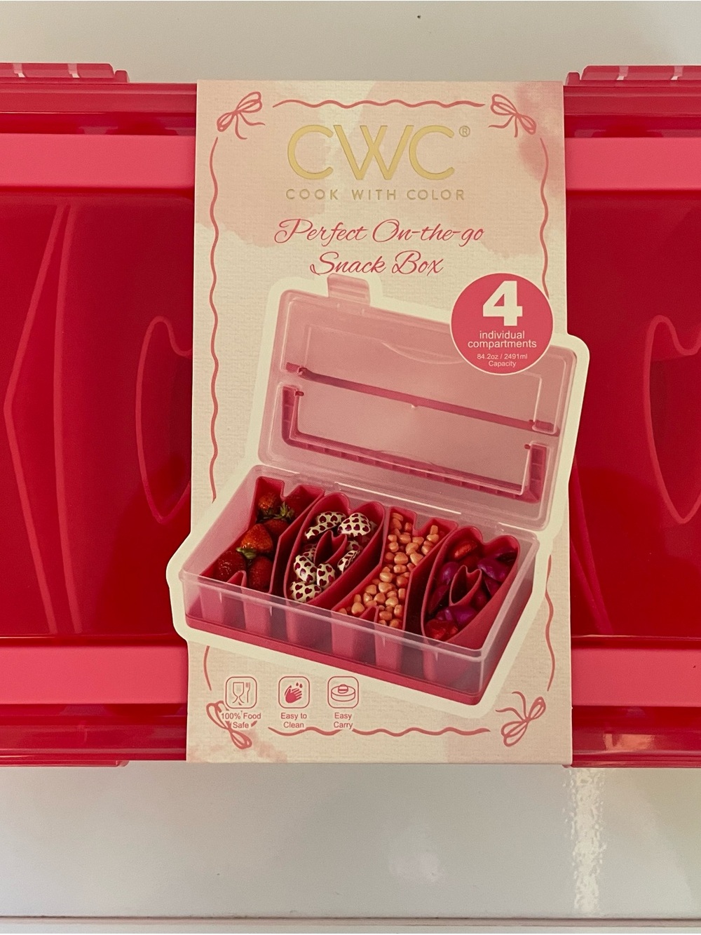 CWC Perfect On-the-Go Snack Box in Pink - 4 Compartment
